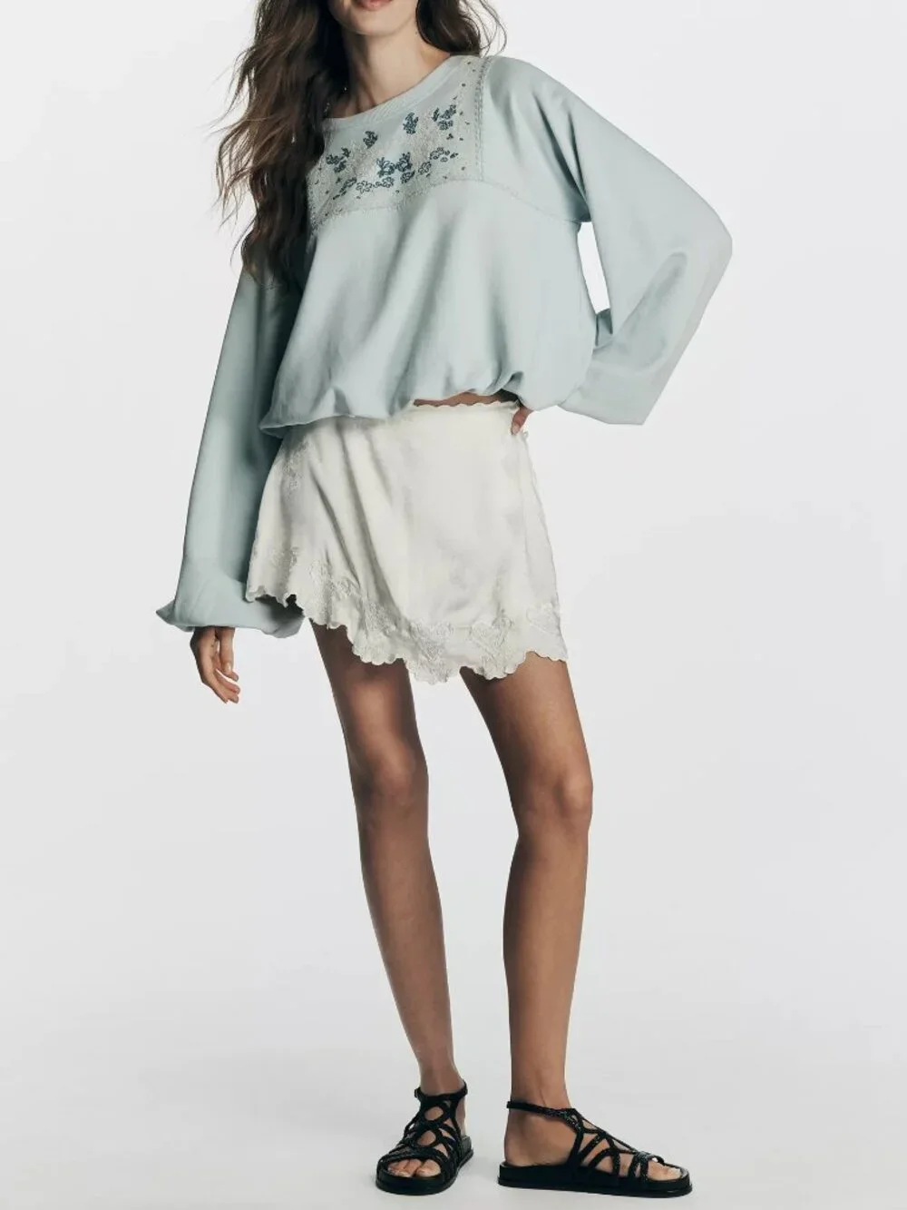 By Anthropologie Boho Balloon-Sleeve Top Sky Blue Nantucket Breeze XL